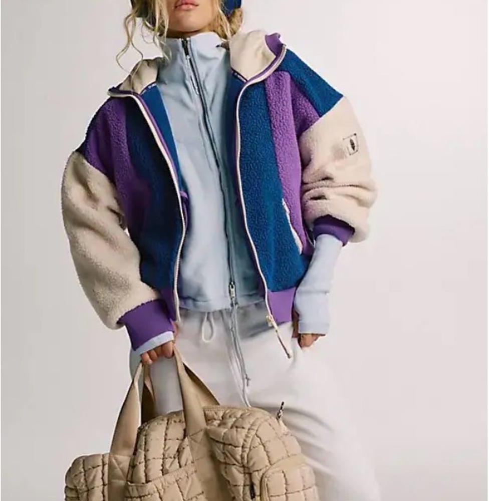 Free People Women’s Fleece Jacket in Blue, Purple, and Cream